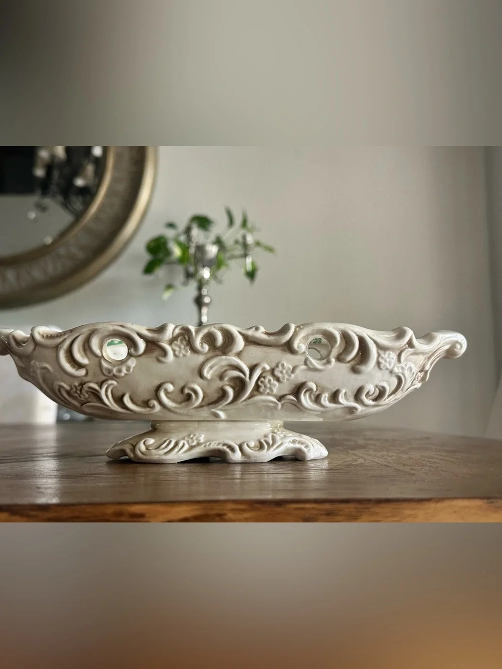 VNTG: IMARCO Rococo White Floral Ceramic Centerpiece Bowl Italy 11in E-298